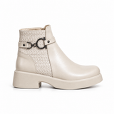 Women's Leather Ankle Boot with Thick Heel and Side Zipper G-66