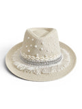 Cowboy hat burlap Decorated with pearls and shells Q-5