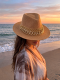 Cowboy hat burlap Decorated with gold chains Q-2