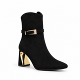 Ankle Boot Suede Mid Heel with accessory gold L-118