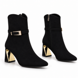 Ankle Boot Suede Mid Heel with accessory gold L-118