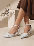 Shoes Mid Heels Dentelle With Bow F-612