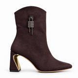 Ankle boots suede geometric heel with side accessory L-115