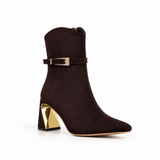 Ankle Boot Suede Mid Heel with accessory gold L-118