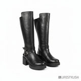 Long Boot Mid Heels Leather Elegant LB-40