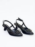 Shoes Mid Heels Leather With Buckle Elegant F-613