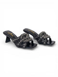 Slipper Heels Leather With Embroide Elegant X-14