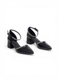 Shoes Mid Heels Leather With Diamond Strap F-617