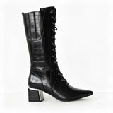 Long Boot Mid Heels Leather With Rope and Zipper LB-45