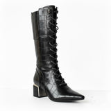 Long Boot Mid Heels Leather With Rope and Zipper LB-45