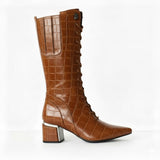 Long Boot Mid Heels Leather With Rope and Zipper LB-45