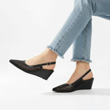 Shoes Wedge Fabric With Leather W-310