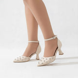 Shoes Mid Heels Leather With Buckle F-600