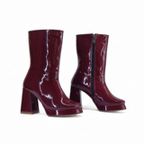 Boot Heels Leather Glossy With Zipper L-113