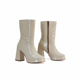 Boot Heels Leather Glossy With Zipper L-113