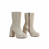 Boot Heels Leather Glossy With Zipper L-113