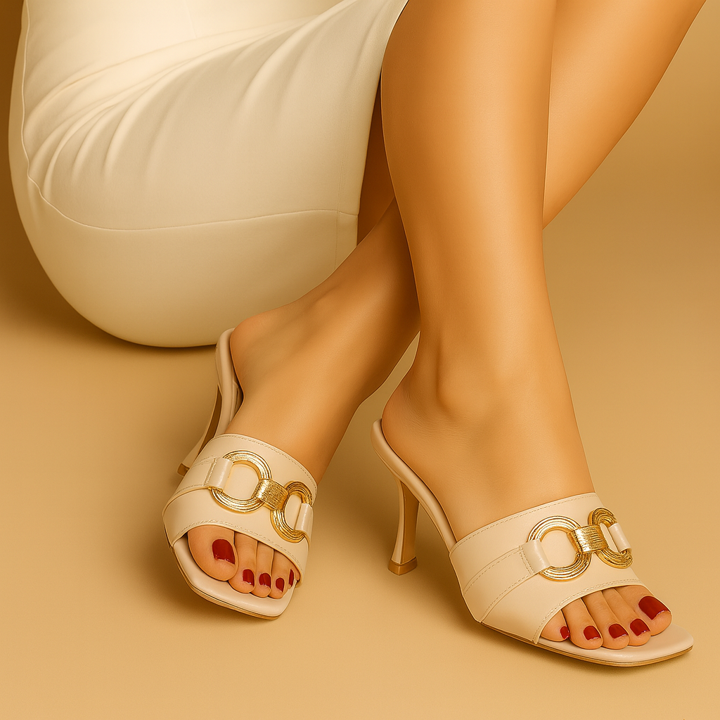 Slipper Heels Leather With Accessories X-5