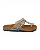 Slippers Flat Leather With a toe cap studded with colorful stones SL-244