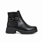 Women's Leather Ankle Boot with Thick Heel and Side Zipper with Episodes G-68