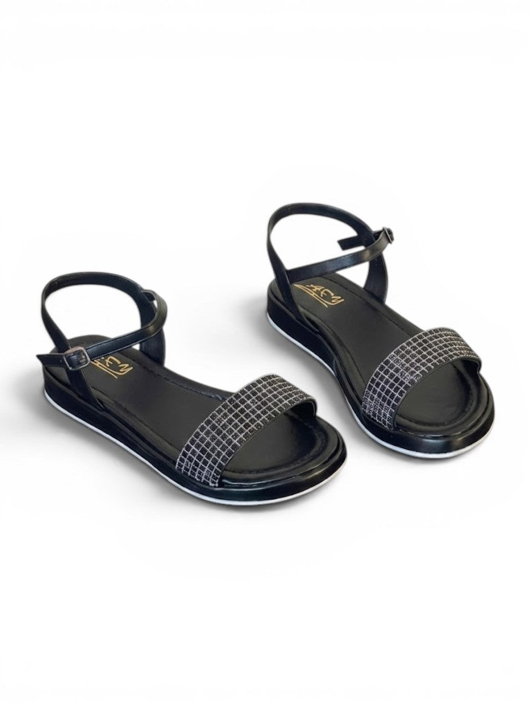 sandals Flat leather with diamond strap SF-60