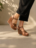 Sandal Wedge Leather With Straps W-12