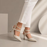 Shoes Heels Leather With Buckles Elegant F-621