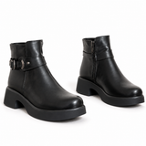 Women's Leather Ankle Boot with Thick Heel and Side Zipper with Episodes G-68