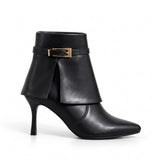 Ankle Boot Leather with a slim heel and a strap with a gold buckle L-121