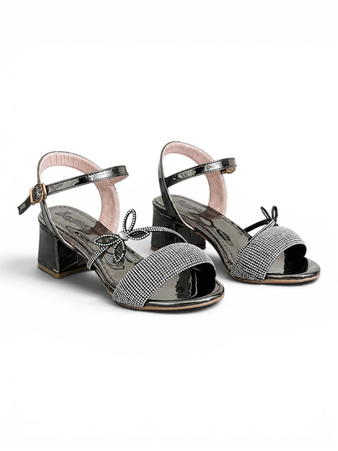 sandal heeled leather Shiny with butterfly SN-818