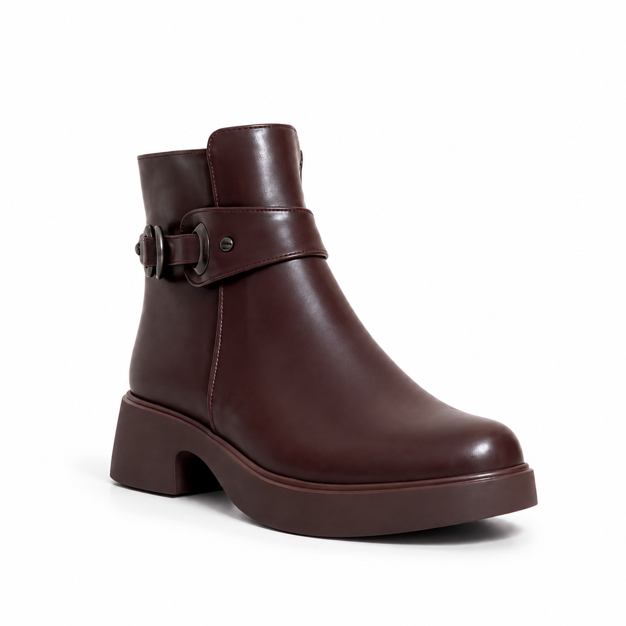 Women's Leather Ankle Boot with Thick Heel and Side Zipper with Episodes G-68