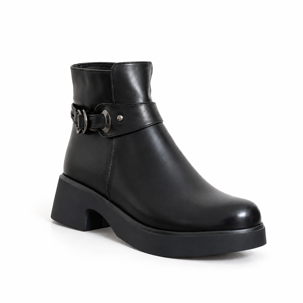 Women's Leather Ankle Boot with Thick Heel and Side Zipper with Episodes G-68