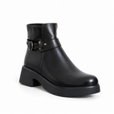 Women's Leather Ankle Boot with Thick Heel and Side Zipper with Episodes G-68