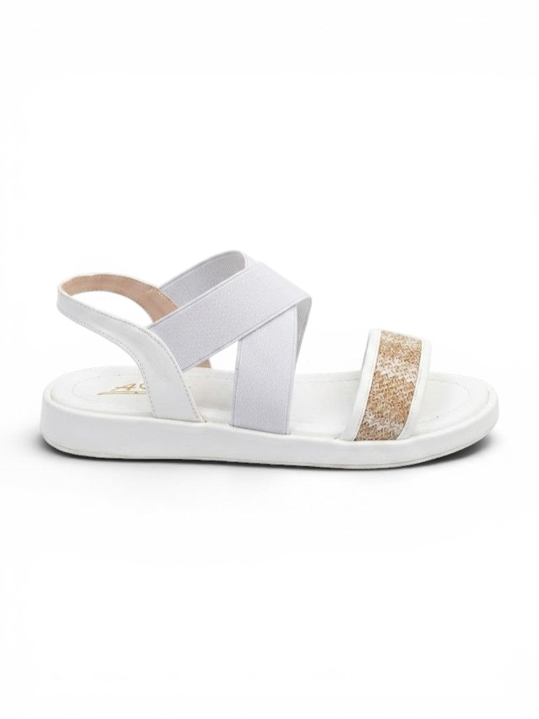 sandals Leather flat with elastic strap SF-61