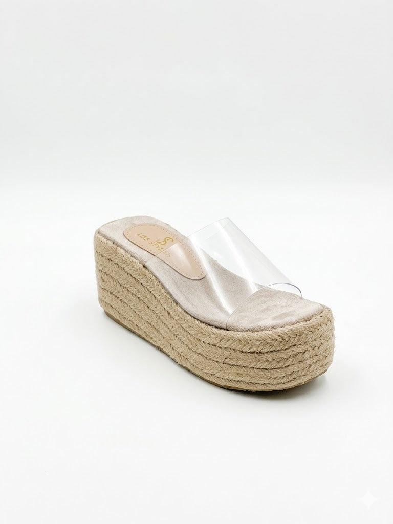 Slipper Wedge Burlap With Transparent  Elegant S-27