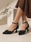 Shoes Mid Heels Dentelle With Bow F-612