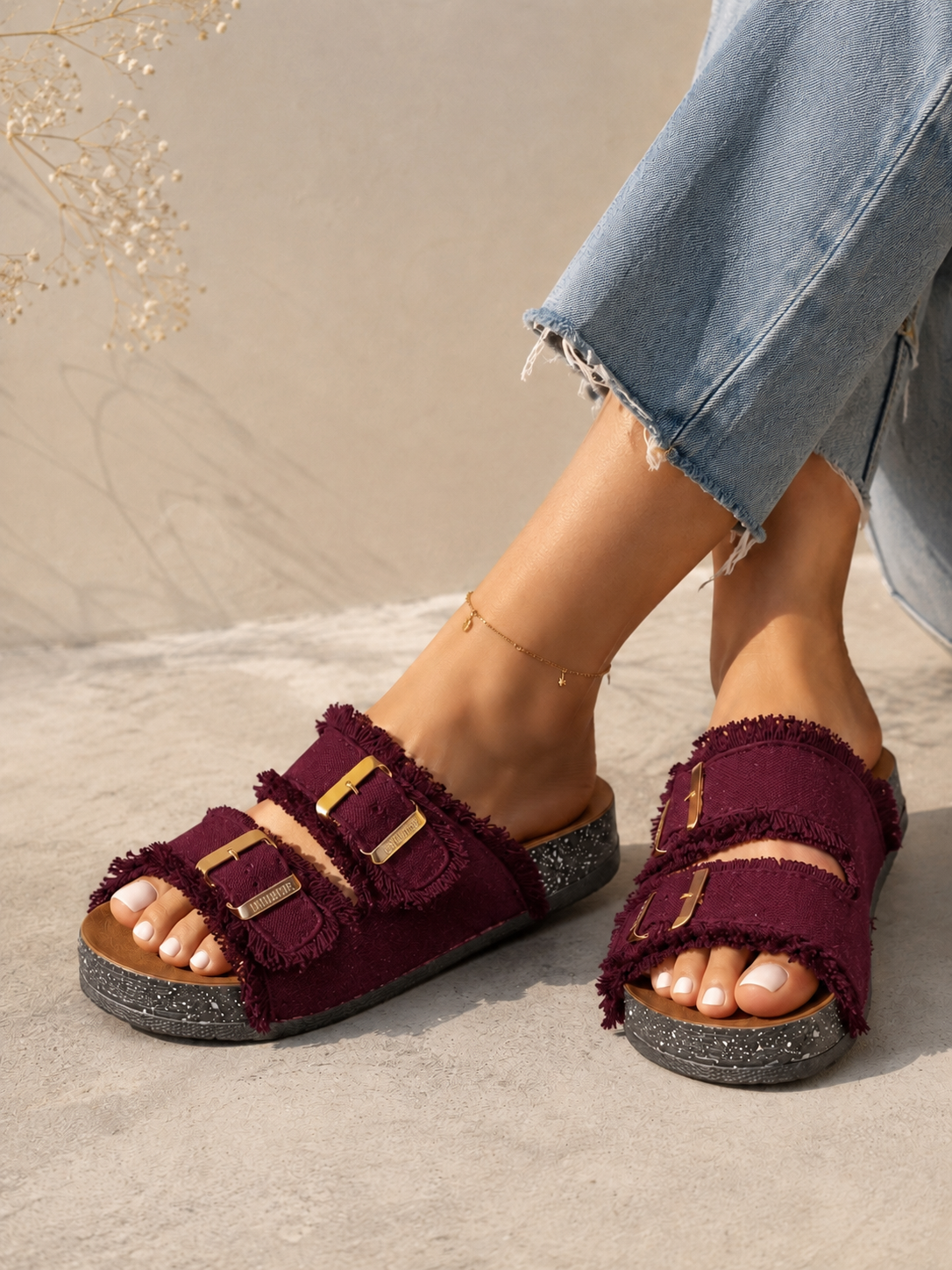 Slippers flat Fabric With double buckle SL-241
