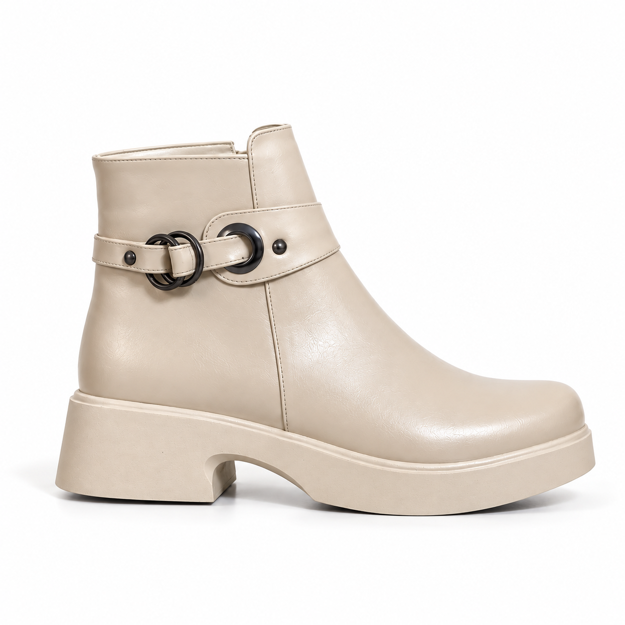 Women's Leather Ankle Boot with Thick Heel and Side Zipper with Episodes G-68