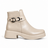 Women's Leather Ankle Boot with Thick Heel and Side Zipper with Episodes G-68