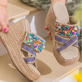 Slipper Wedge Burlap With Accessories S-20