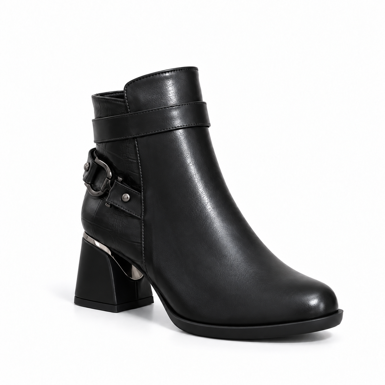 Ankle Boot Women's Leather Mid Heel With side belt R-31