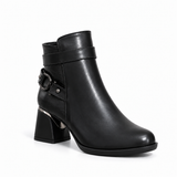 Ankle Boot Women's Leather Mid Heel With side belt R-31