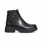 Women's Leather Ankle Boot with Thick Heel and Side Zipper G-66