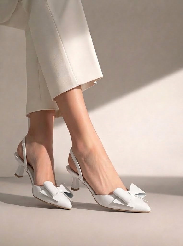 Shoes Heels Leather With Elastic And Bow F-610