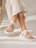 sandals Leather flat with elastic strap SF-61
