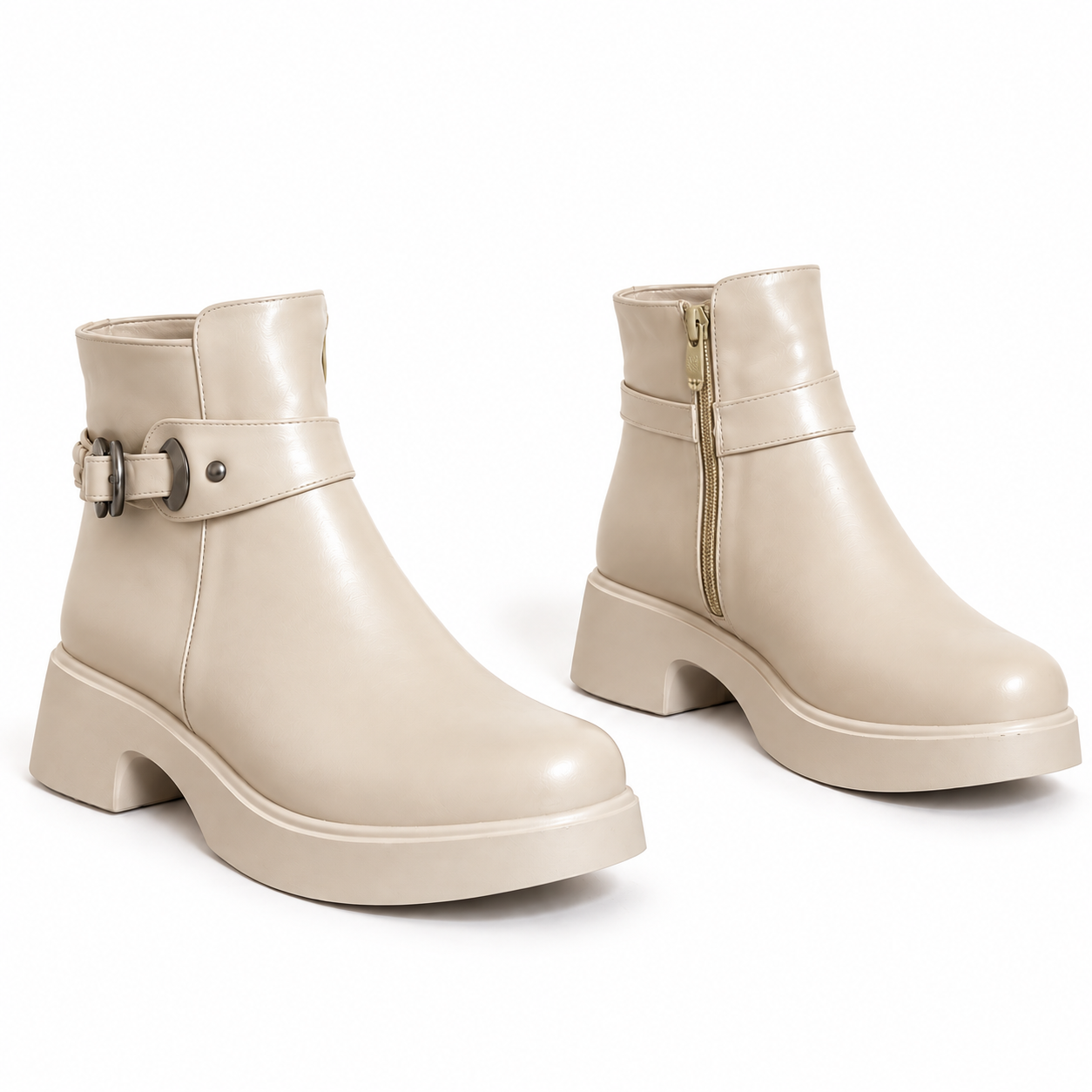 Women's Leather Ankle Boot with Thick Heel and Side Zipper with Episodes G-68