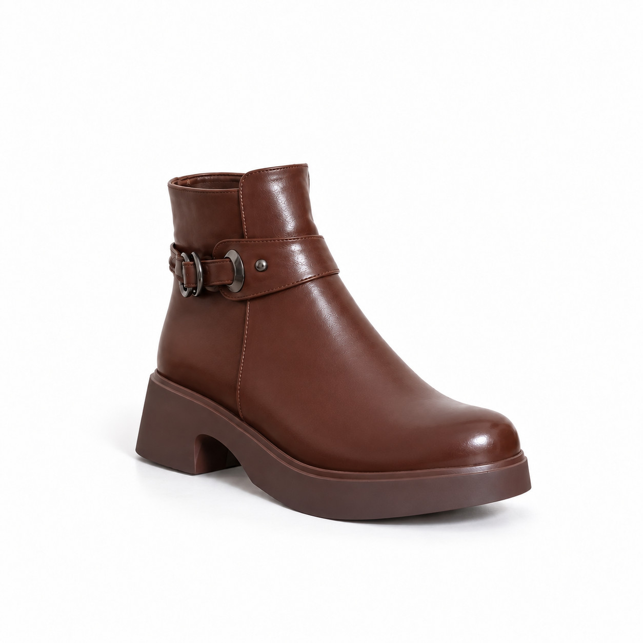 Women's Leather Ankle Boot with Thick Heel and Side Zipper with Episodes G-68