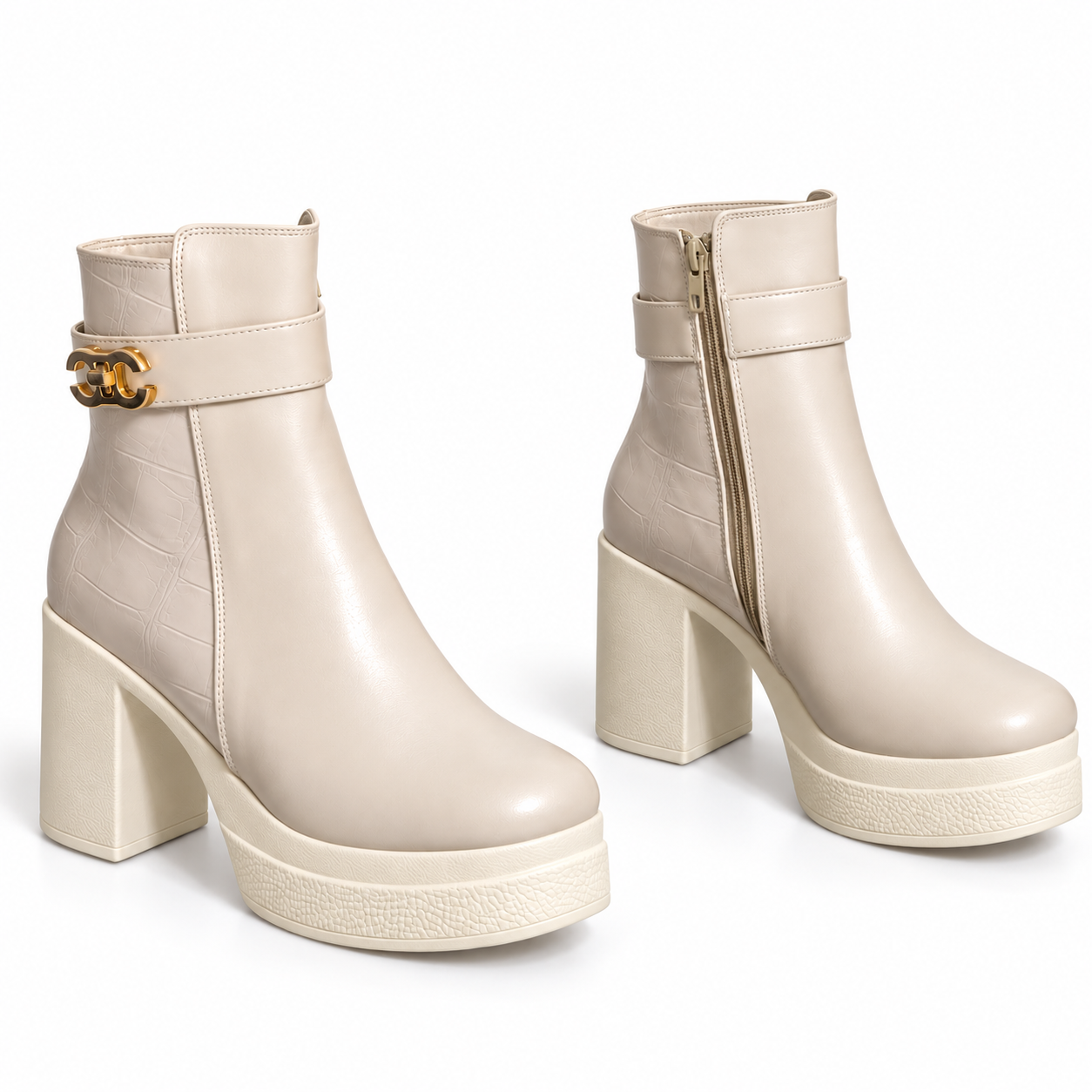 Ankle Boot Leather High heel With Crocodile skin pattern details E-114