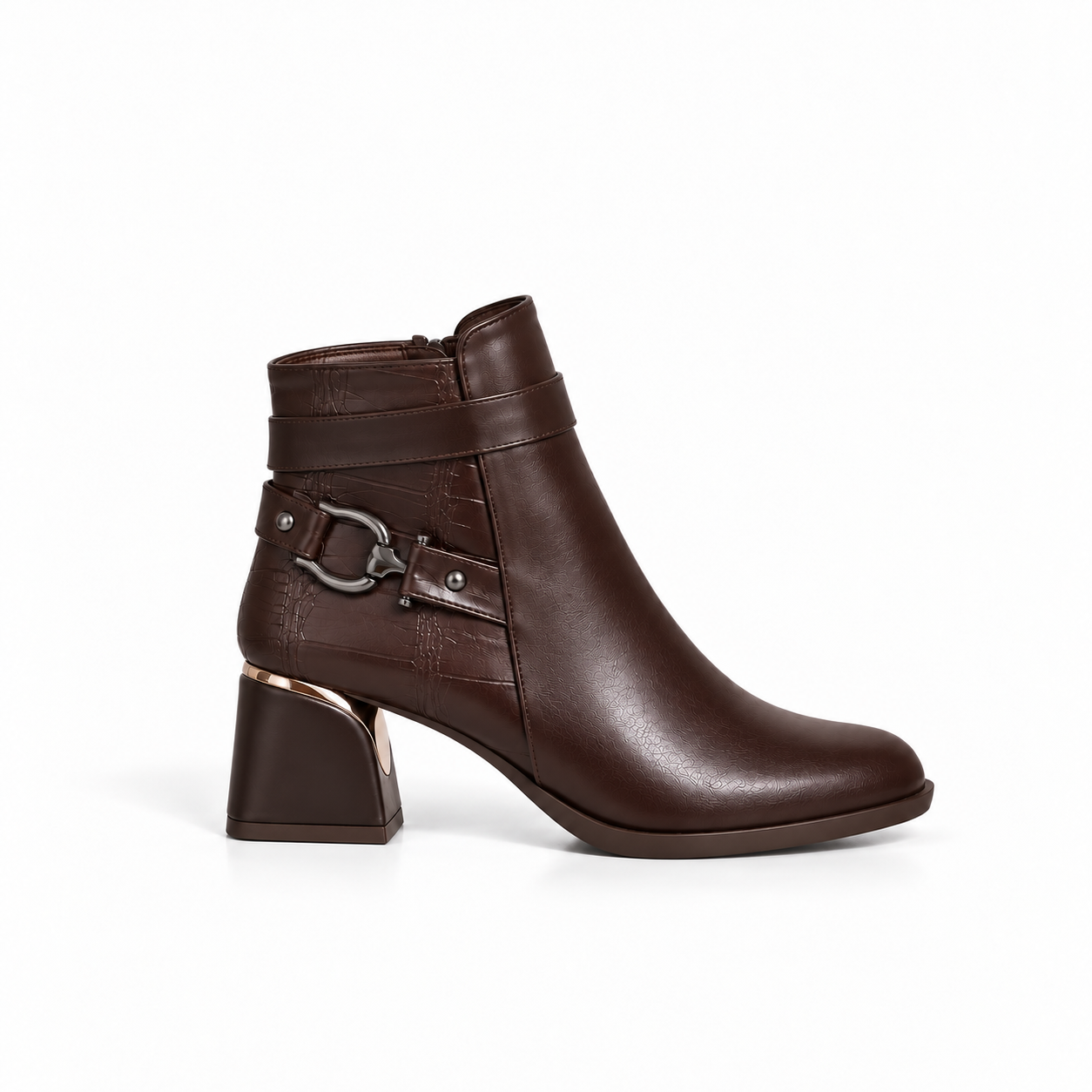 Ankle Boot Women's Leather Mid Heel With side belt R-31