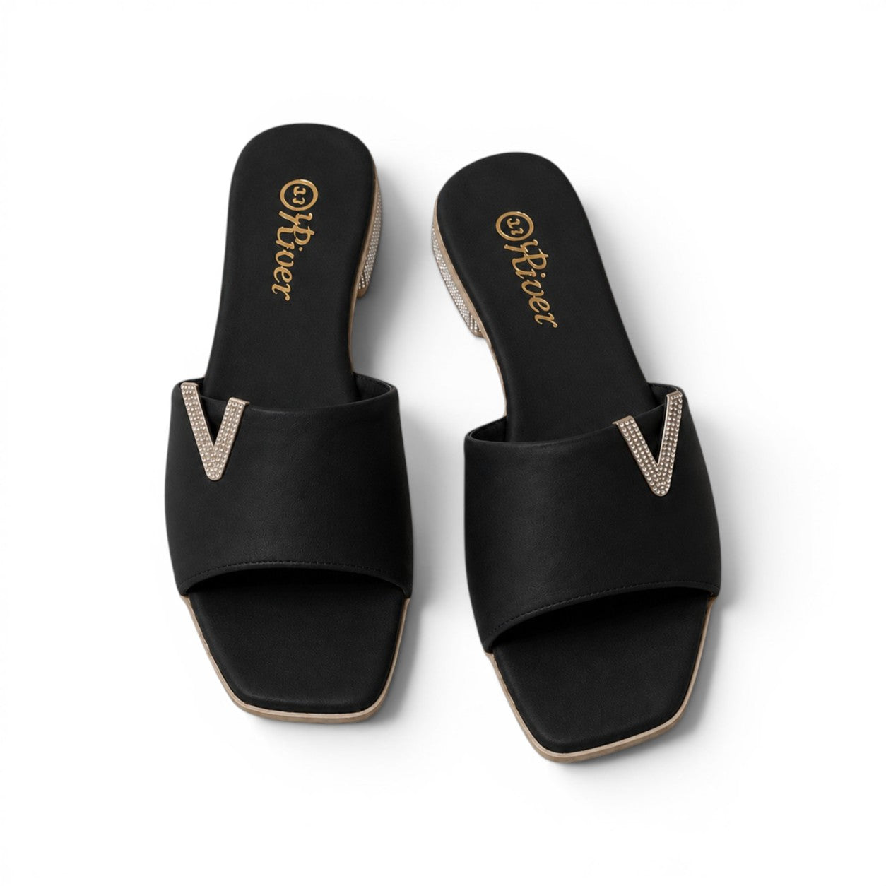 slippers satin flat With a shiny V-shaped embellishment SL-234