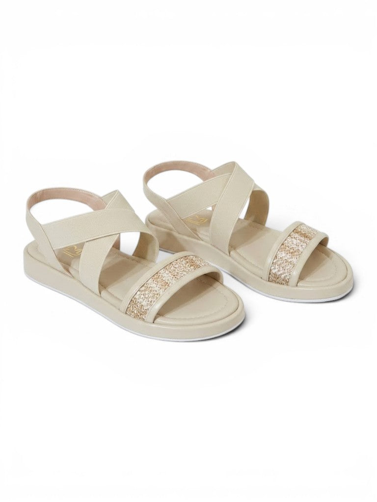 sandals Leather flat with elastic strap SF-61